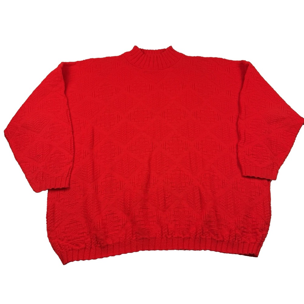 VINTAGE USA Women's Size 2XL Miss Scotch English Jacquard Red‎ Sweater Mock Neck